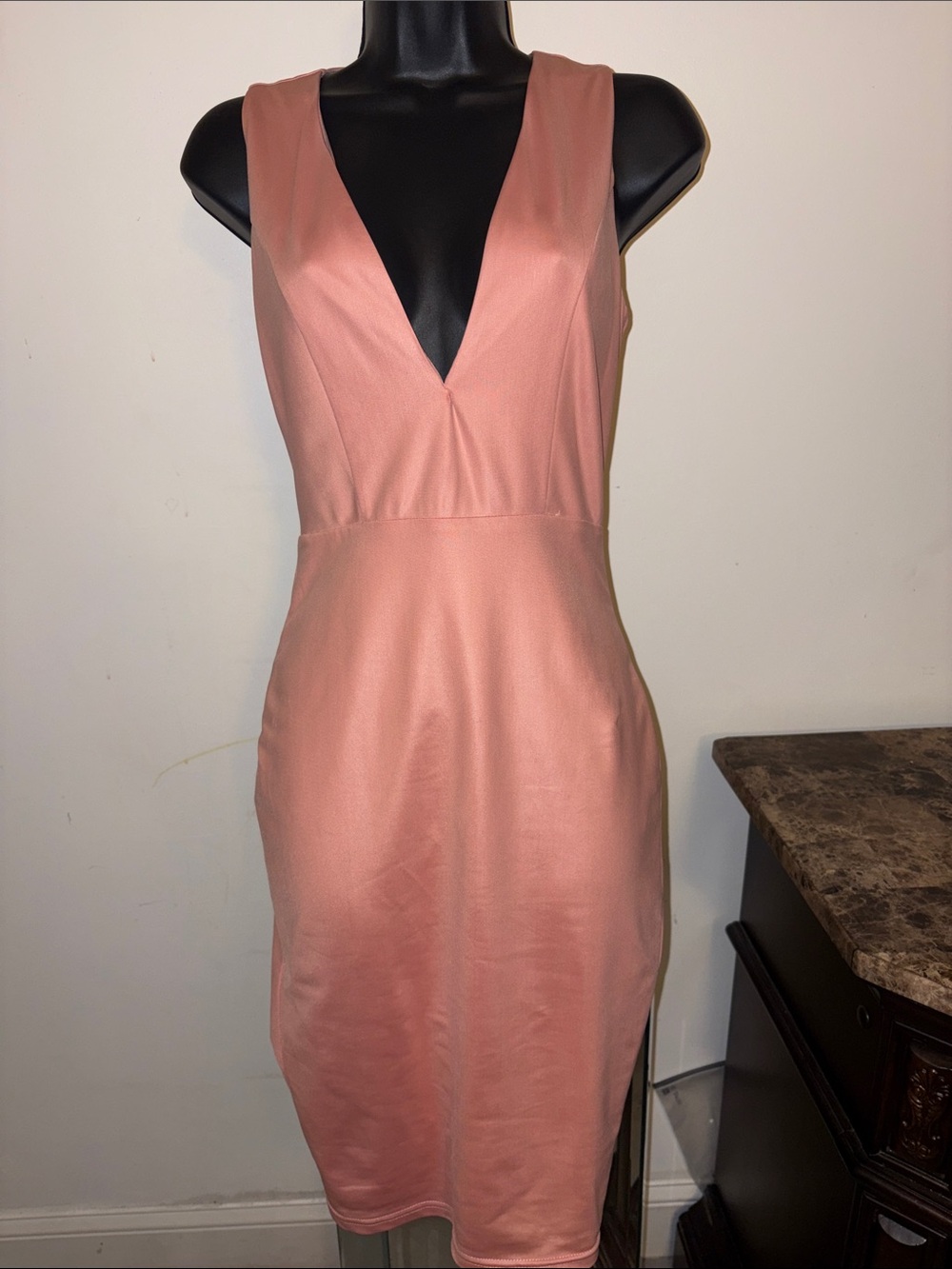 Sleeveless V-Neck Pink Dress